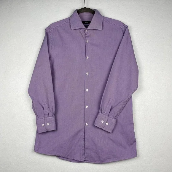 Shirts | Hugo Boss Sharp Fit Dress Shirt Purple White 16 3233 Long Sleeve  Button Down | Poshmark